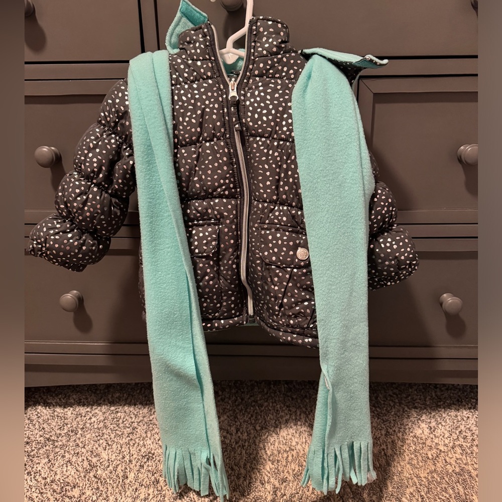 Pink Platinum puffer jacket with scarf